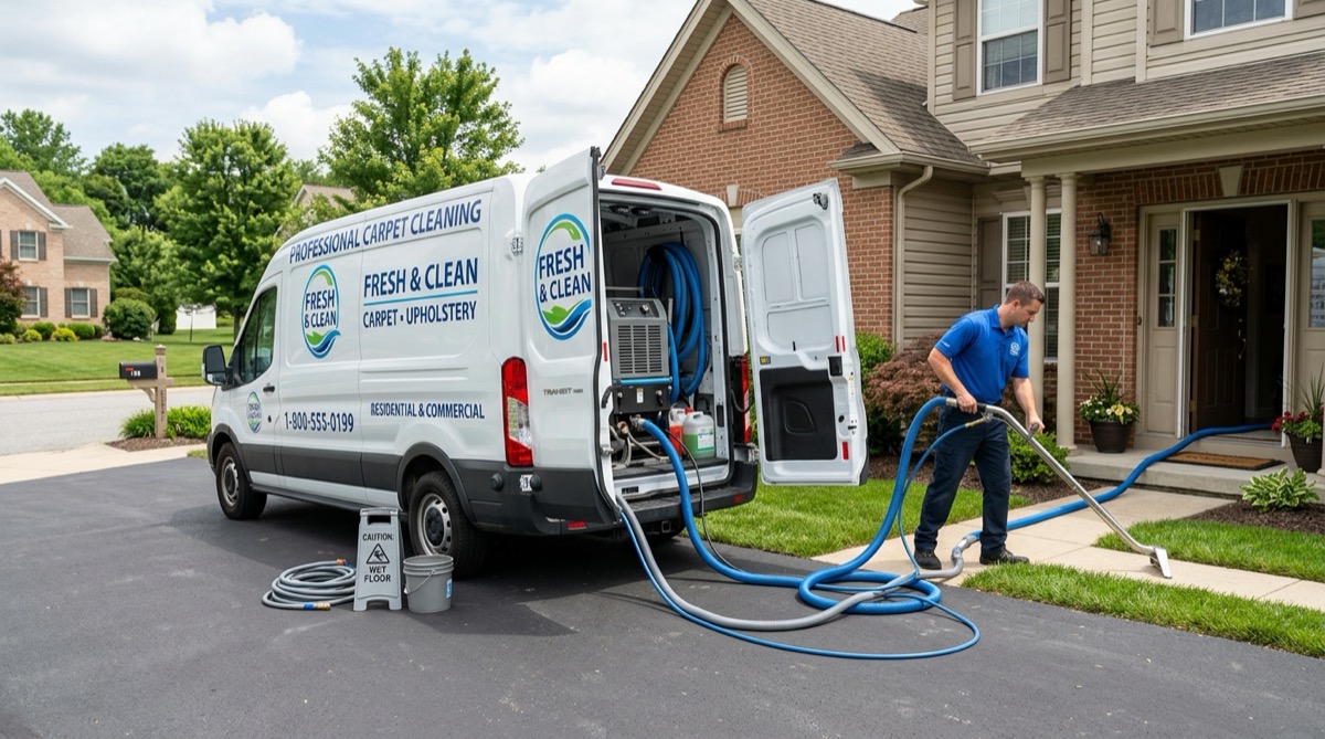 Carpet cleaning professional treating a stain on residential carpet